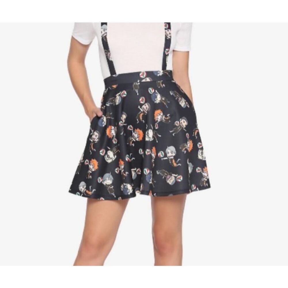 Hot Topic‎ Haikyu Chibi Characters Suspender Skirt Black Jumper Dress Size L Emo
